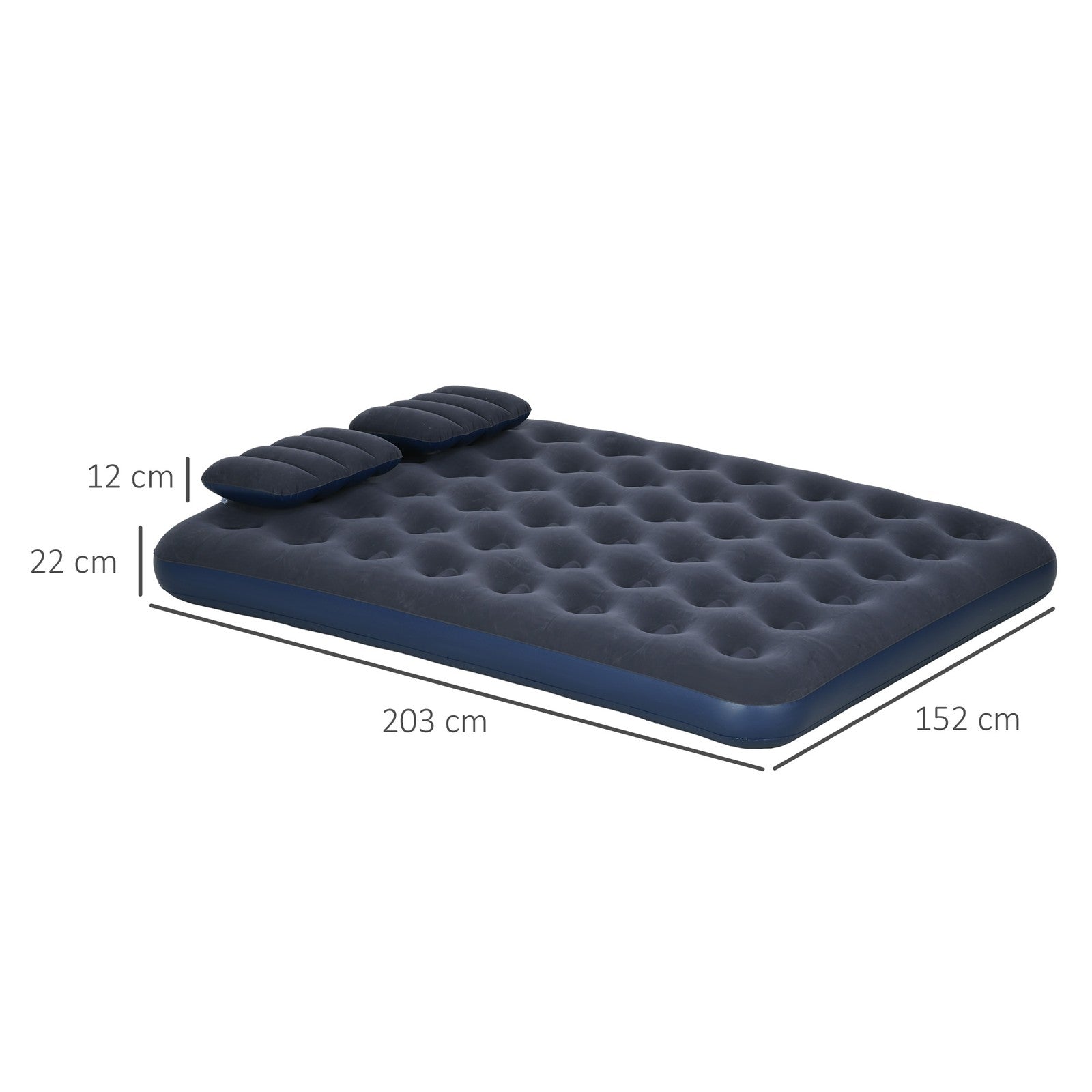 Luftbett, Luftmatratze Mit Handpumpe, Kopfkissen, Blau, 203 X 152 X 22 Cm