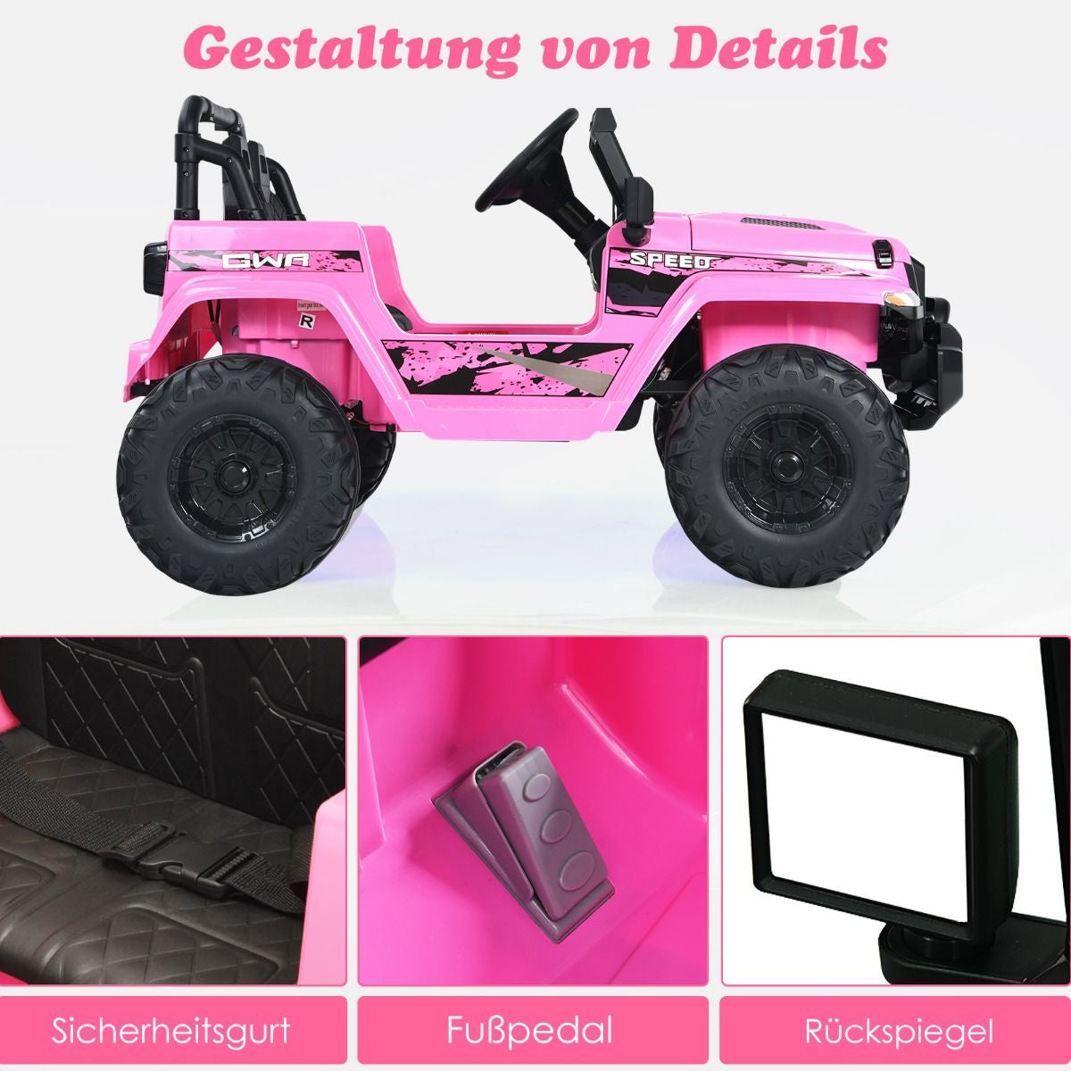 Kinder Elektroauto Mit 2,4G-Fernbedienung & MP3 & Hupe 12V Elektro Kinderauto Rosa