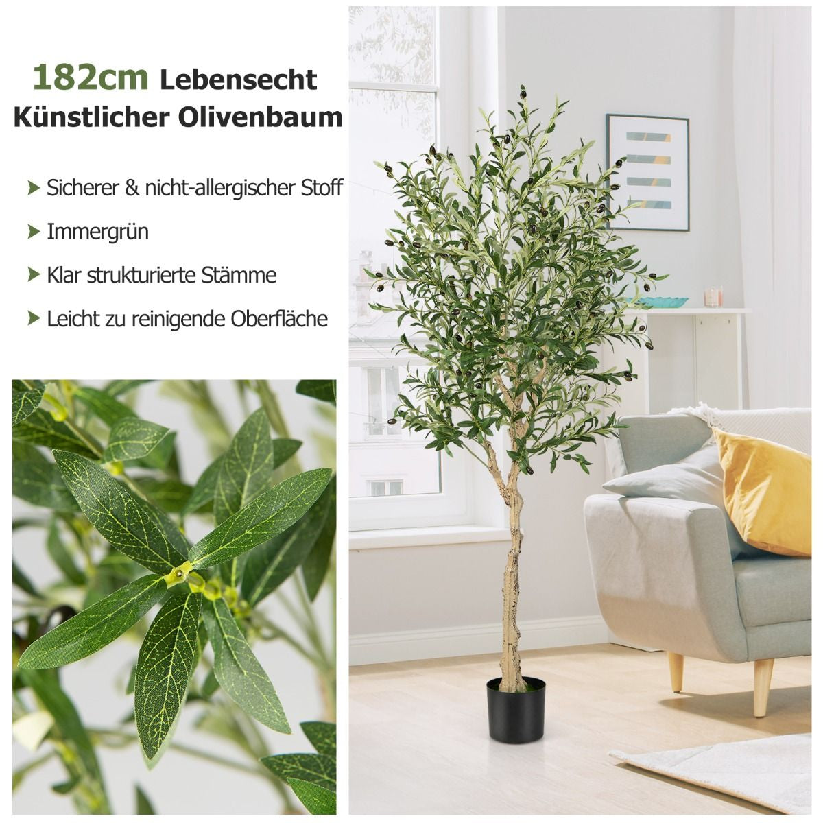 1/2Er Set Künstliche Olivenbäume Mit 1296 Blättern & 72 Früchten Olivenpflanzen 182 Cm
