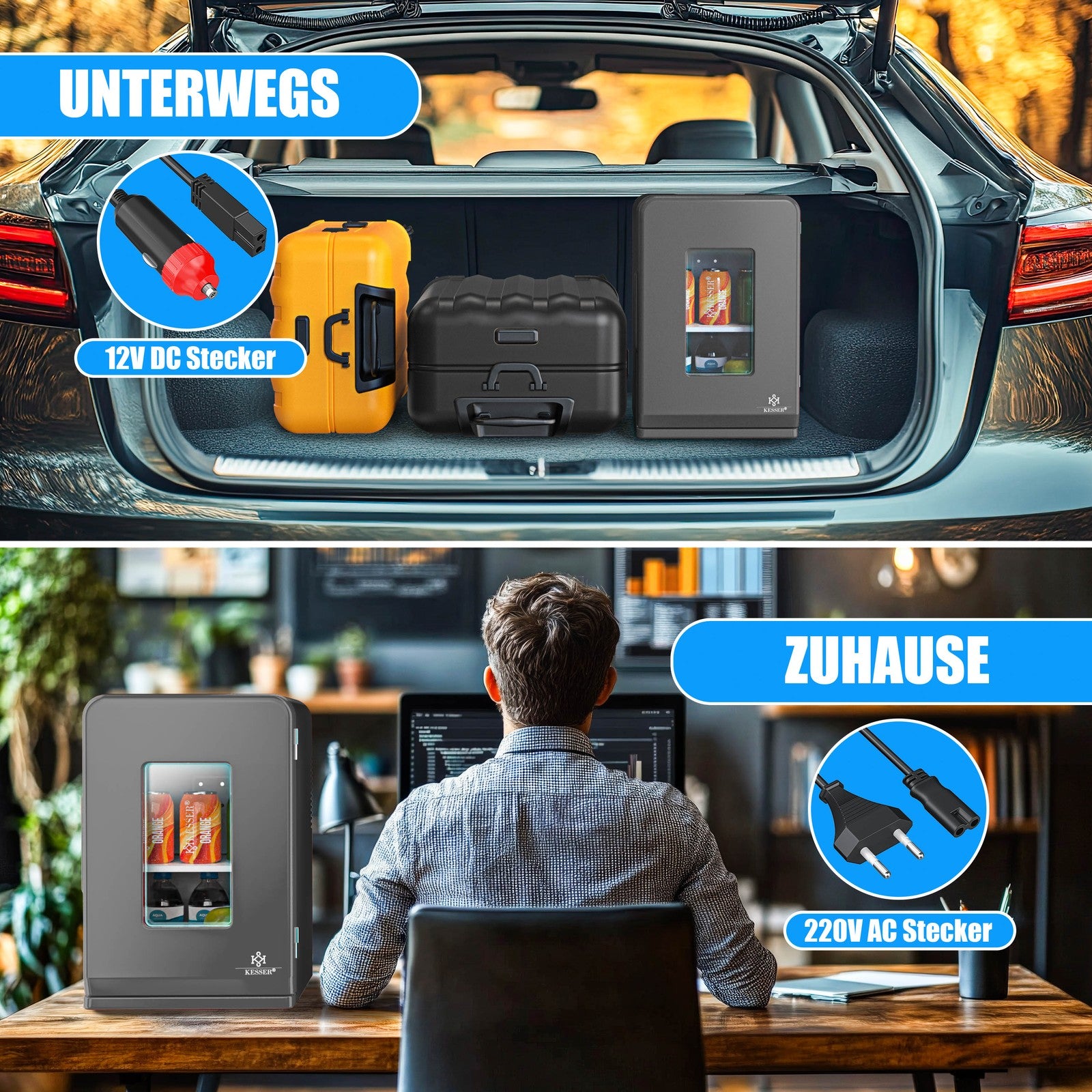 KESSER® Mini Kühlschrank 15 L Kühl Und Heizfunktion Minibar Kühlbox Thermobox