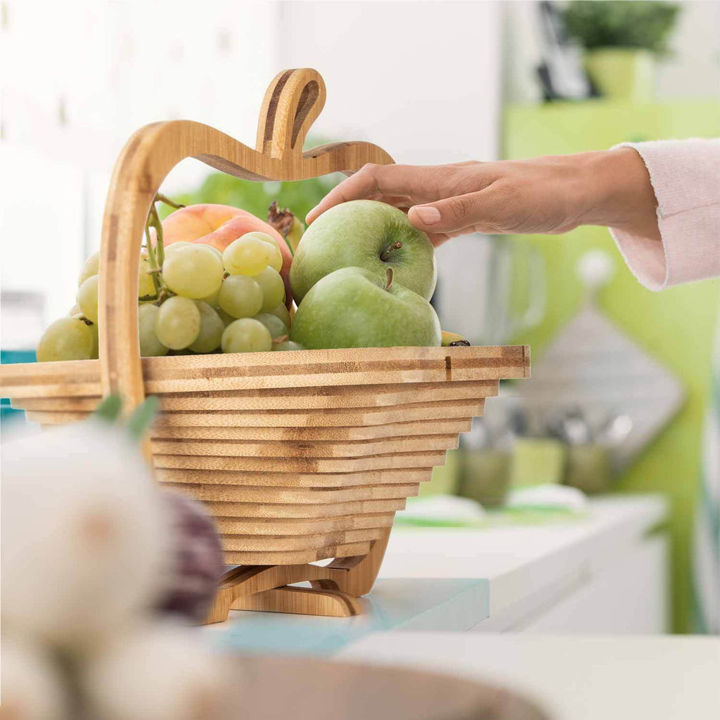 Obstschale Obstkorb Früchtekorb Dekoschale Küche Faltbar Klappbar Bambus Holz