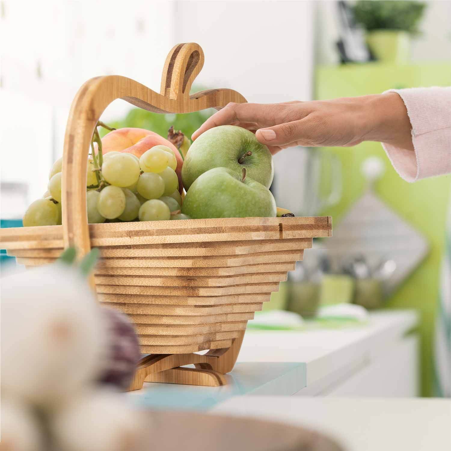 Obstschale Obstkorb Früchtekorb Dekoschale Küche Faltbar Klappbar Bambus Holz