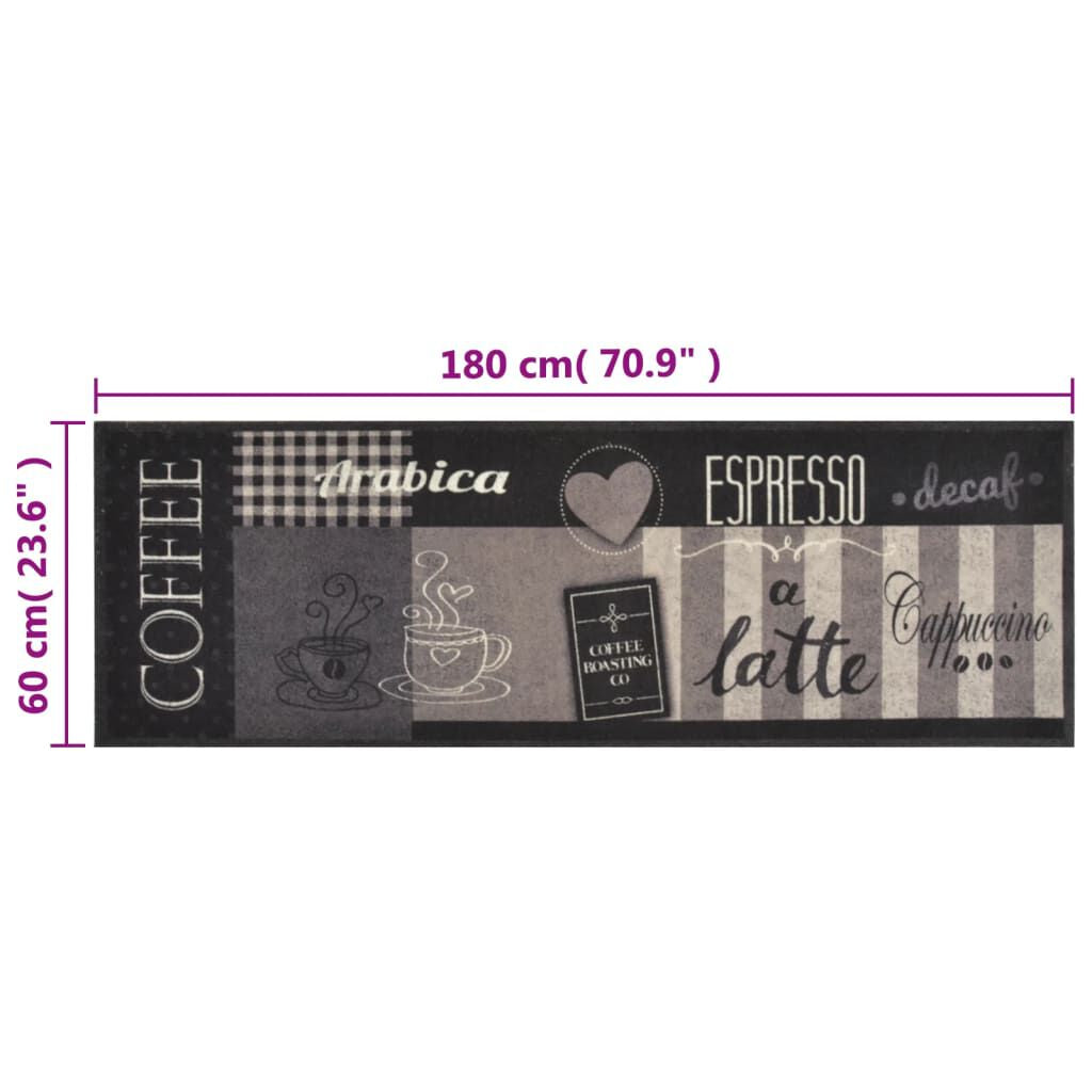 Küchenteppich Waschbar Coffee Schwarz 60X180 Cm Samt