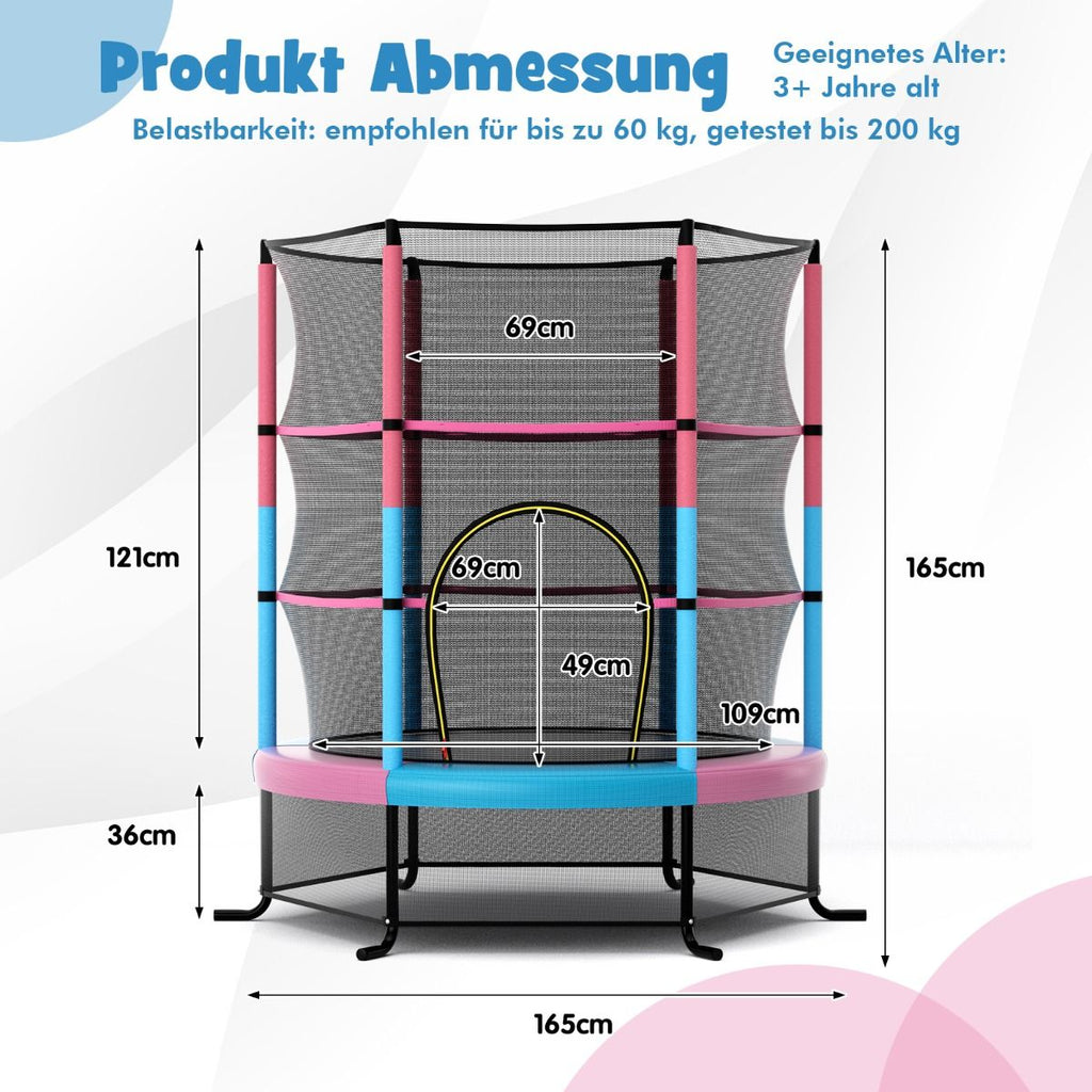 Ø165Cm Gartentrampolin Mit Sicherheitsnetz Trampolin Bis 135KG Belastbar Für Kinder Ab 3 Jahre