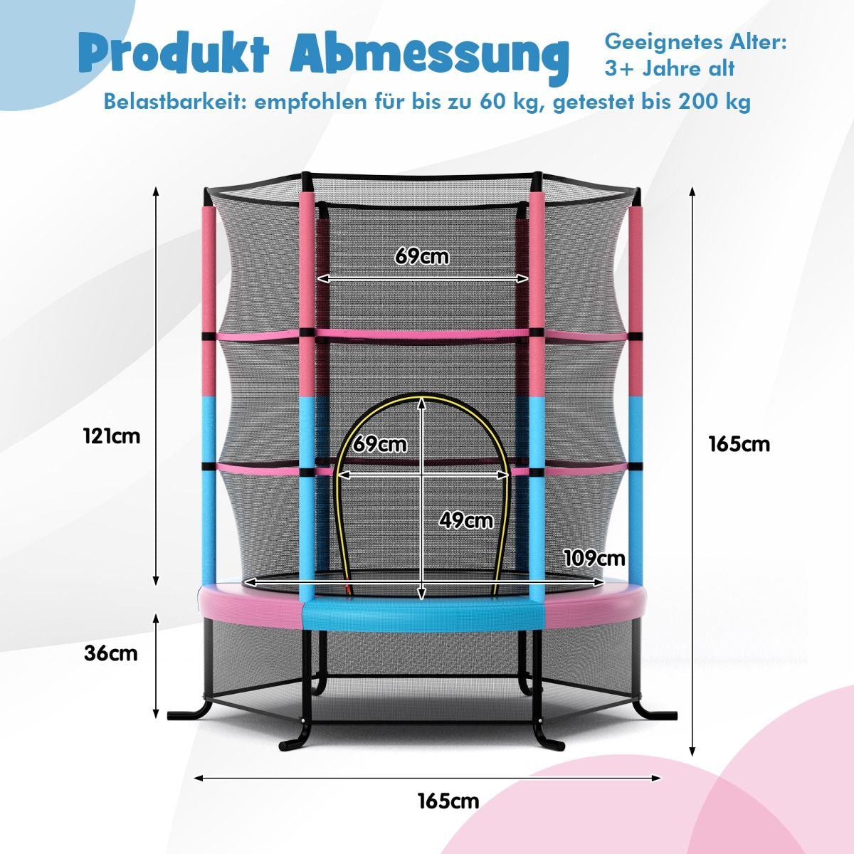 Ø165Cm Gartentrampolin Mit Sicherheitsnetz Trampolin Bis 135KG Belastbar Für Kinder Ab 3 Jahre