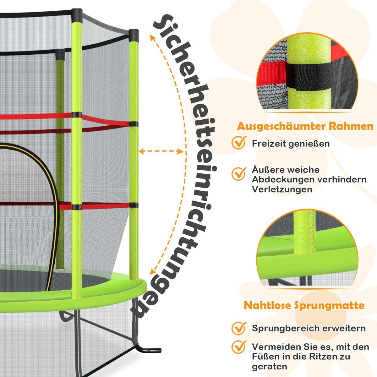 Ø165Cm Gartentrampolin Mit Sicherheitsnetz Trampolin Bis 135KG Belastbar Für Kinder Ab 3 Jahre