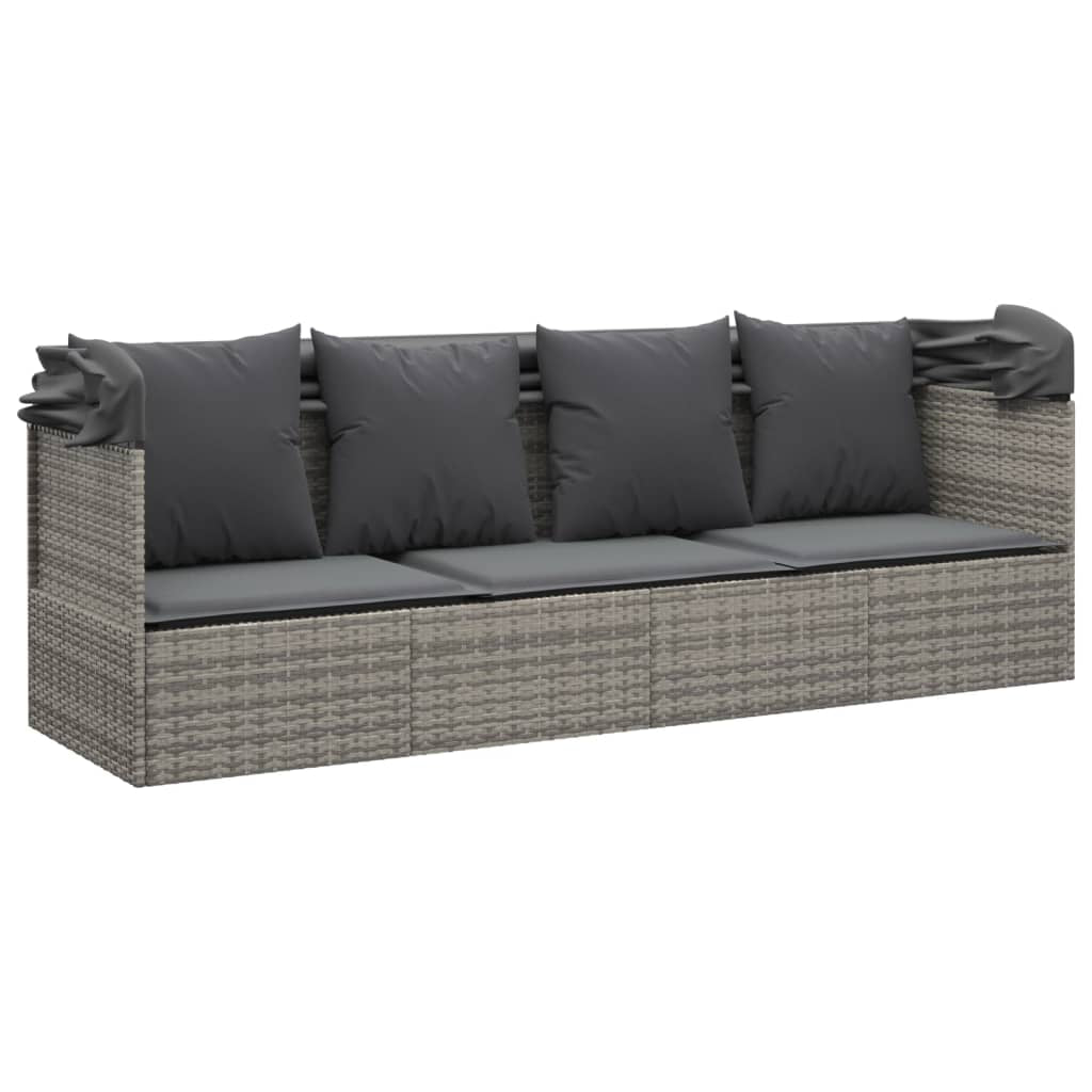 Outdoor Loungebett Mit Dach Kissen Gartenliege Gartenmöbel Poly Rattan Vidaxl