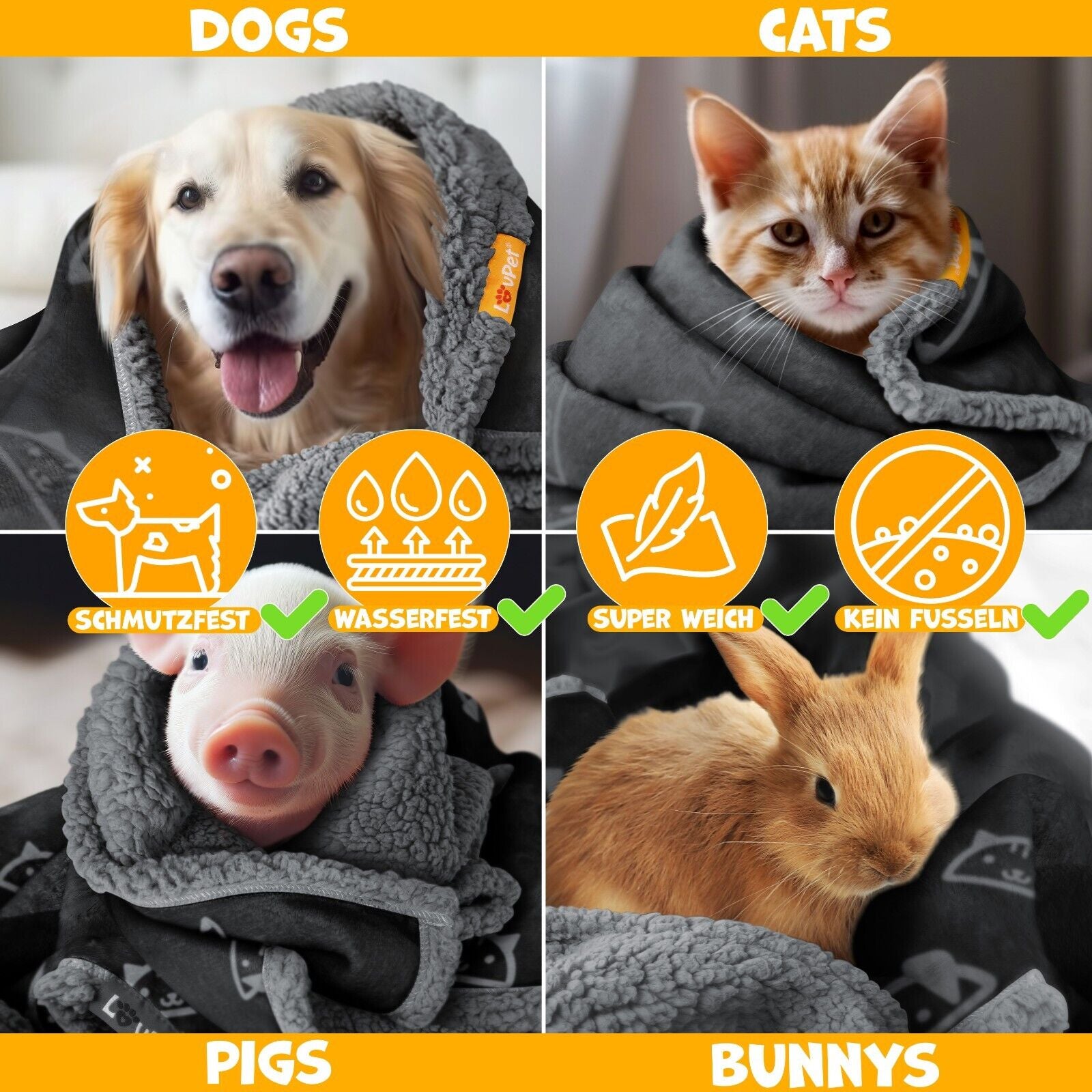 LOVPET® Hunde Decke Wasserdicht Haustier Trockenbett Fleece, 3X Spielzeugknochen