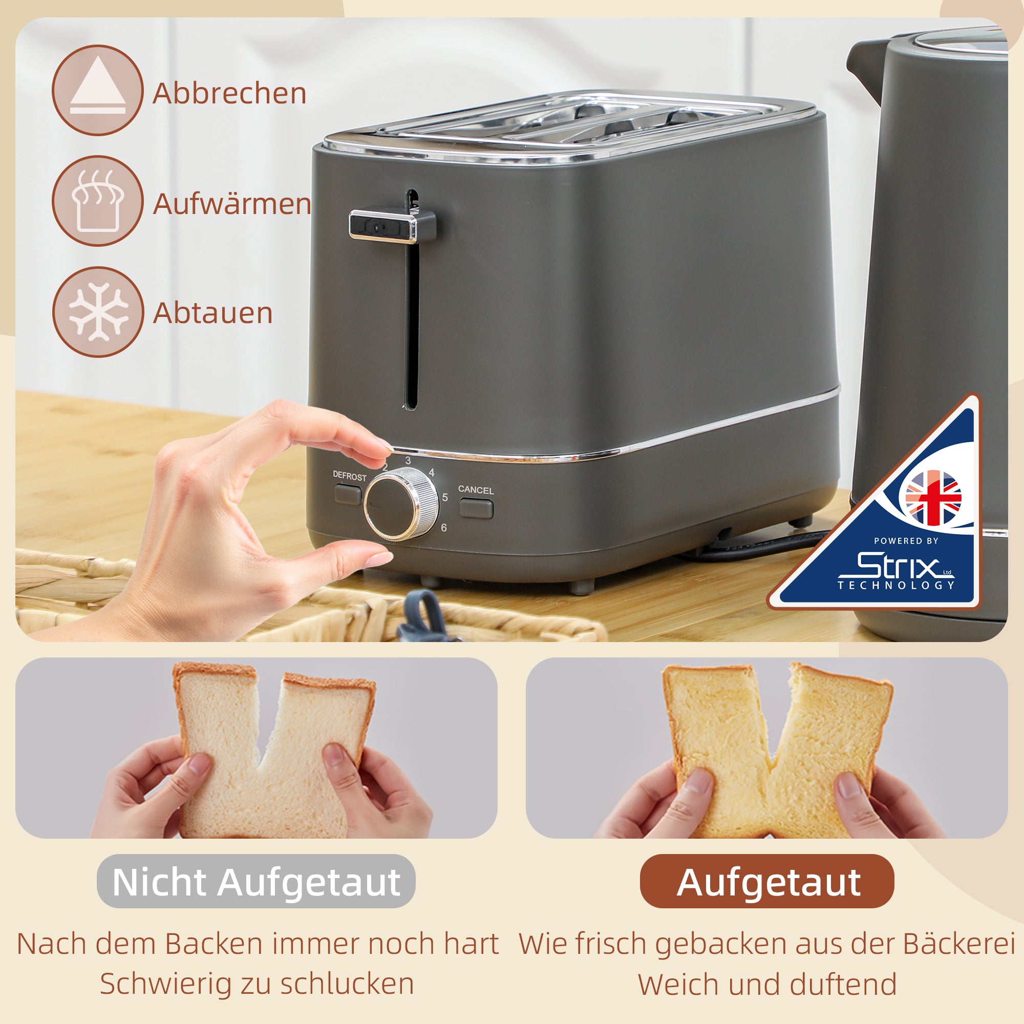 Wasserkocher Toaster Set Frühstück-Set Mit 1,7L Wasserkocher, 2 Scheiben Toaster