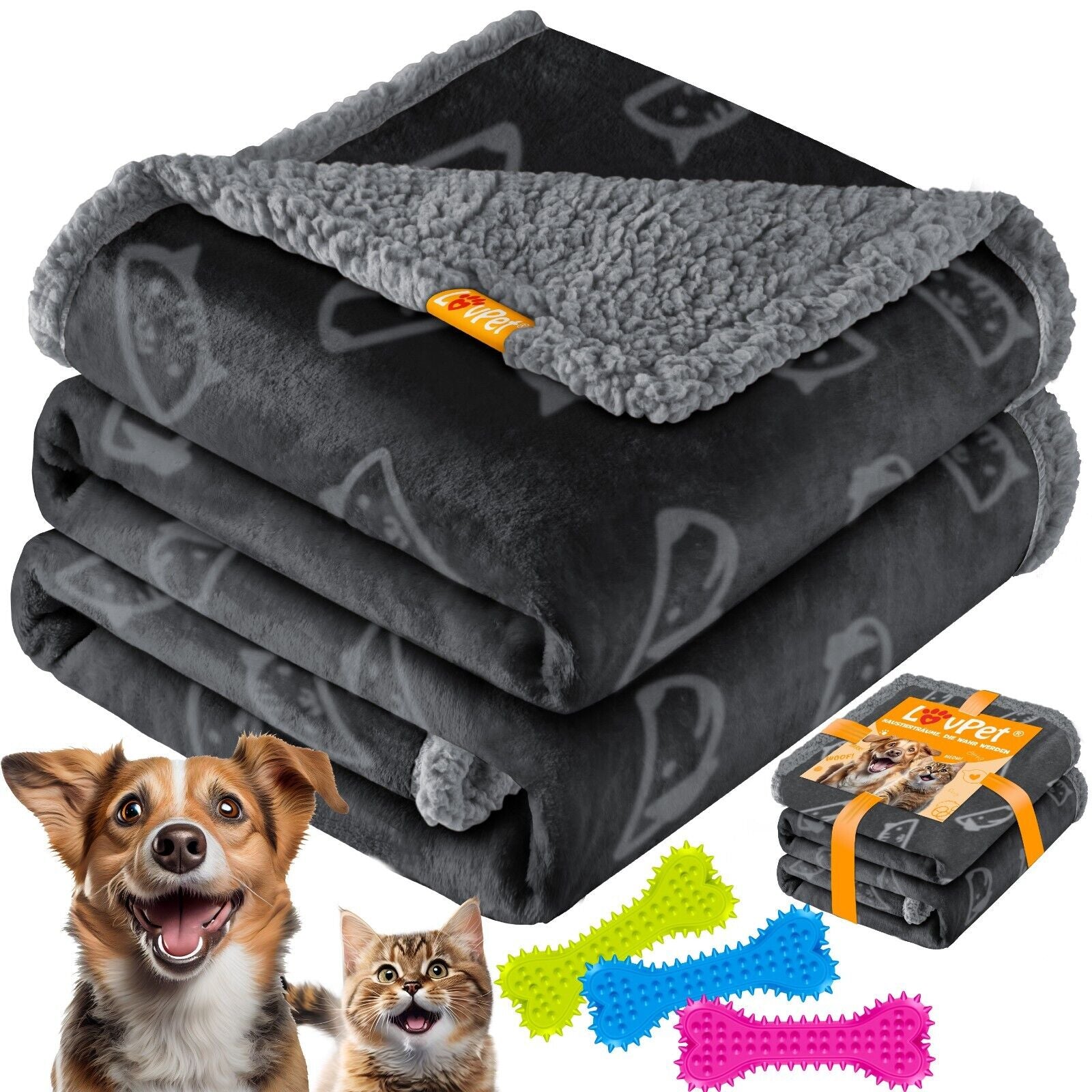 LOVPET® Hunde Decke Wasserdicht Haustier Trockenbett Fleece, 3X Spielzeugknochen