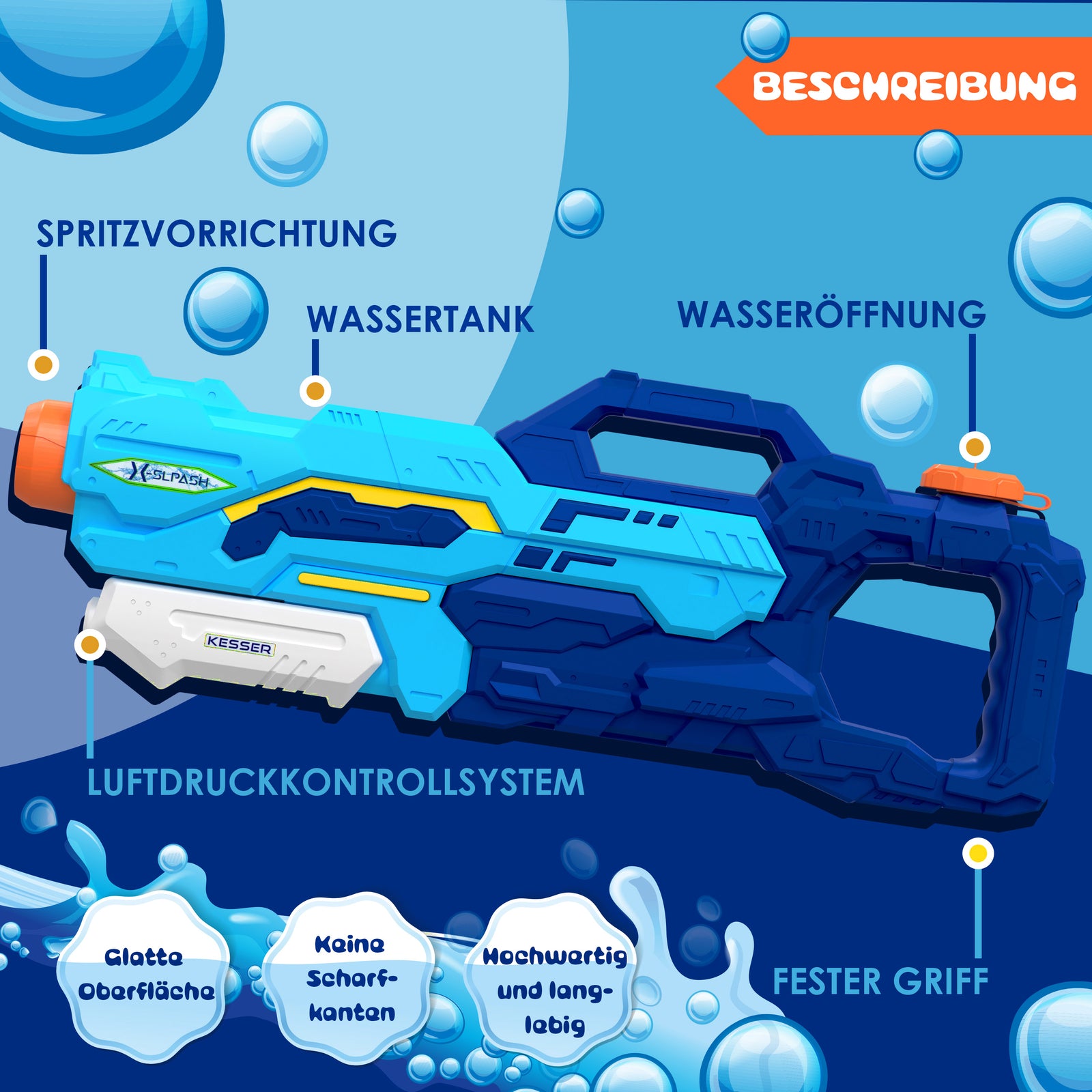 KESSER® Wasserpistole 2Er Set Wasserpistolen Spritzpistolen Reichweite 10-11M