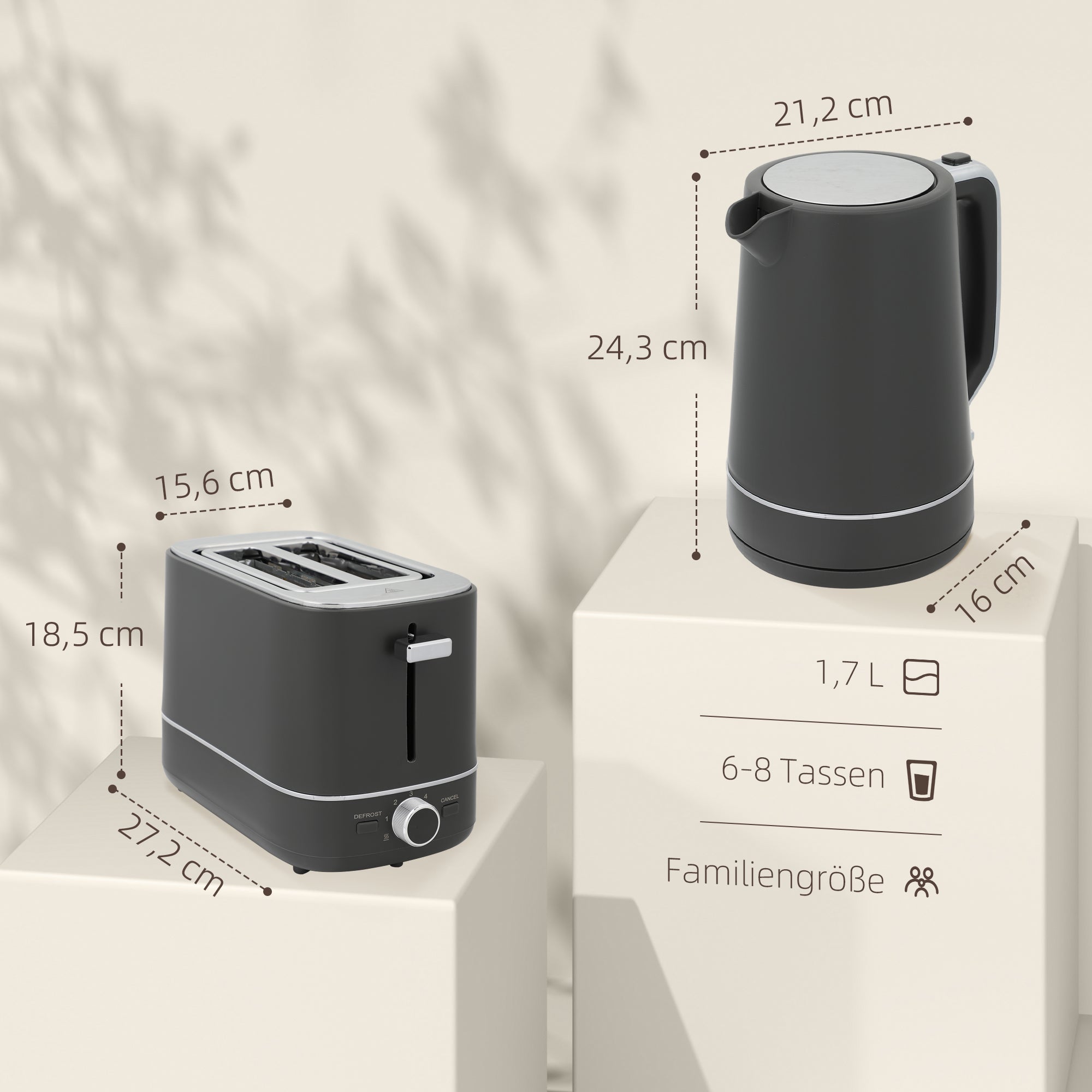 Wasserkocher Toaster Set Frühstück-Set Mit 1,7L Wasserkocher, 2 Scheiben Toaster